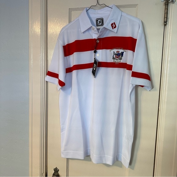 FootJoy Red & White Polo Shirt Short Sleeves Crowborough Beacon Golf Club Sz XL - Picture 2 of 12